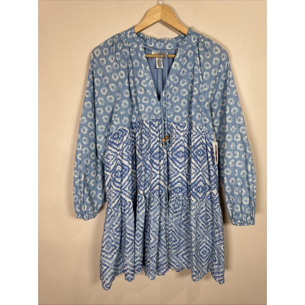 NWT Jessica Simpson Womens Blouson Mini Dress Puff Sleeve M 100% Cotton Boho
